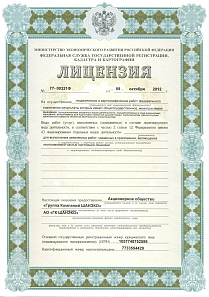 Licence for geodetic and cartographical work issued by the Ministry of Economic Development and the Federal Service for State Registration, Cadastre and Cartography of the Russian Federation
